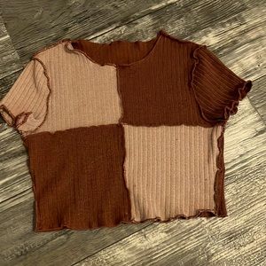 Girls cropped tee, tan and orange-brown